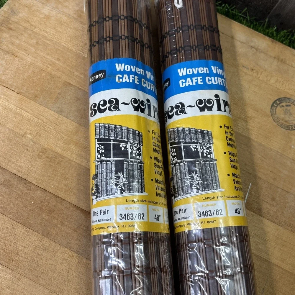 Vintage MCM Kenney Sea-Wind Vinyl Cafe Curtains 48x24 NOS Lot 2